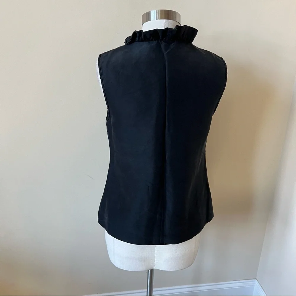Kate Spade ruffle neck silk top solid black sleeveless 17736
